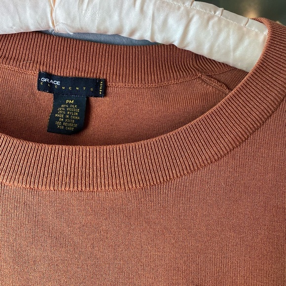 Burnt Orange Mid-Sleeve Silk Top - Picture 2 of 2